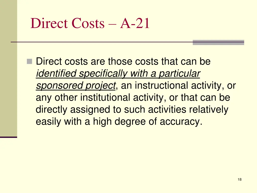 direct costs a 21