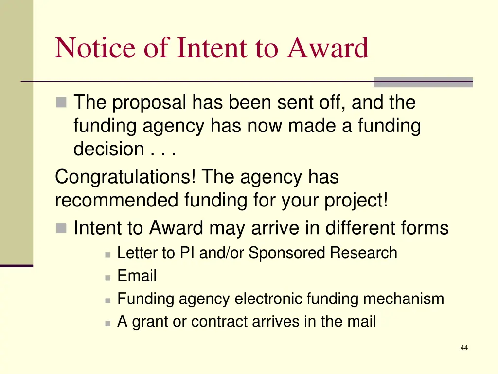 notice of intent to award