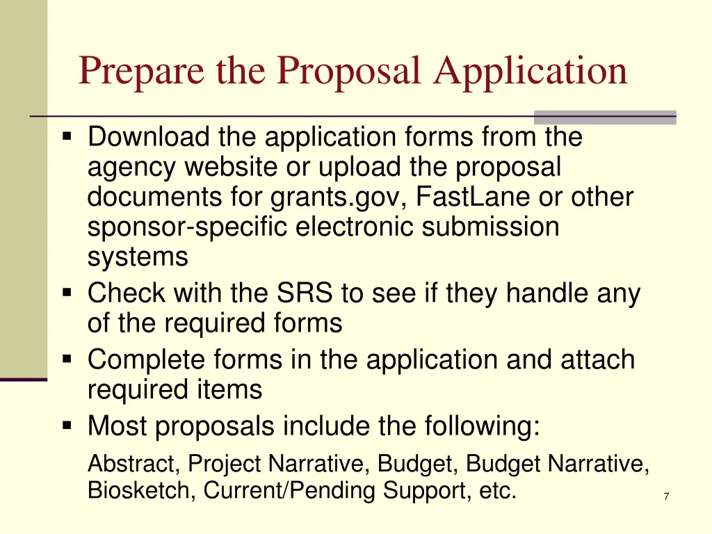 prepare the proposal application