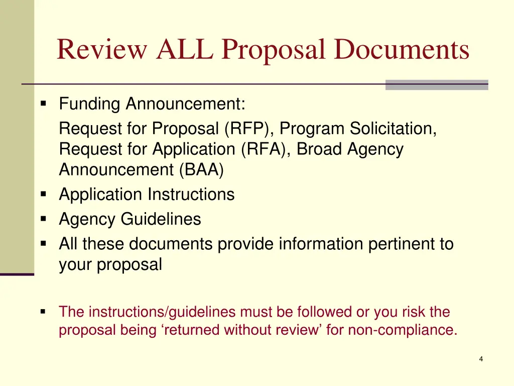 review all proposal documents