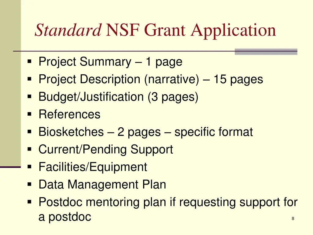 standard nsf grant application