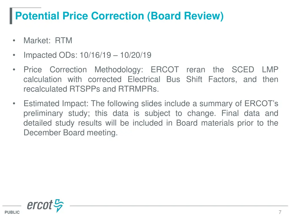 potential price correction board review