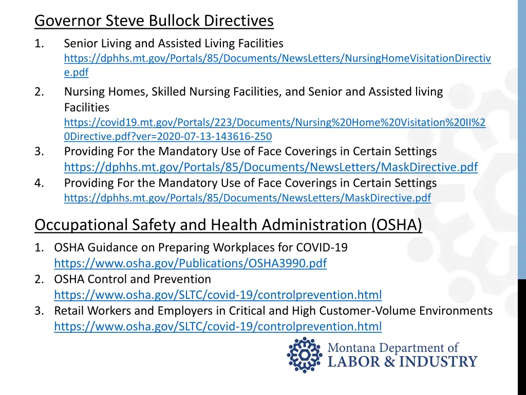 governor steve bullock directives