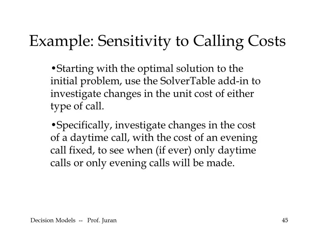 example sensitivity to calling costs