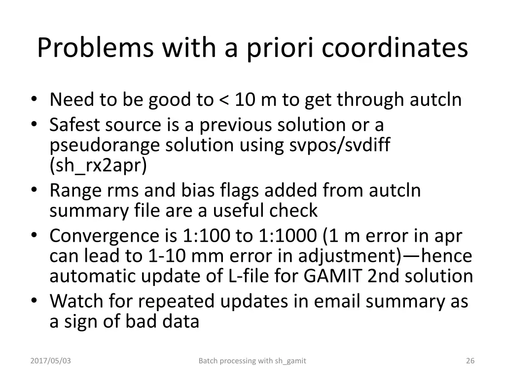 problems with a priori coordinates