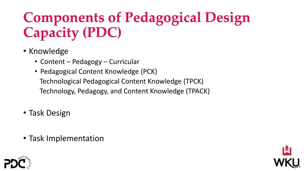 components of pedagogical design capacity pdc
