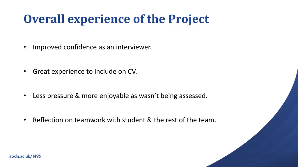 overall experience of the project