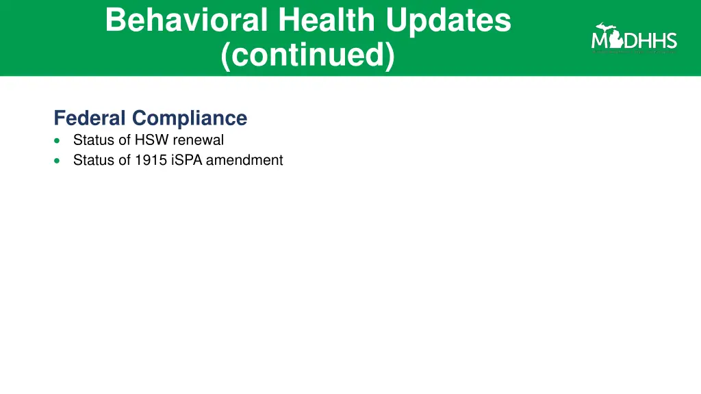 behavioral health updates continued