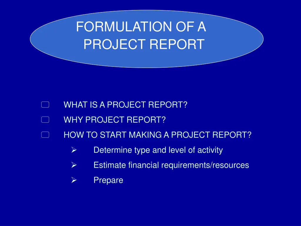 formulation of a project report