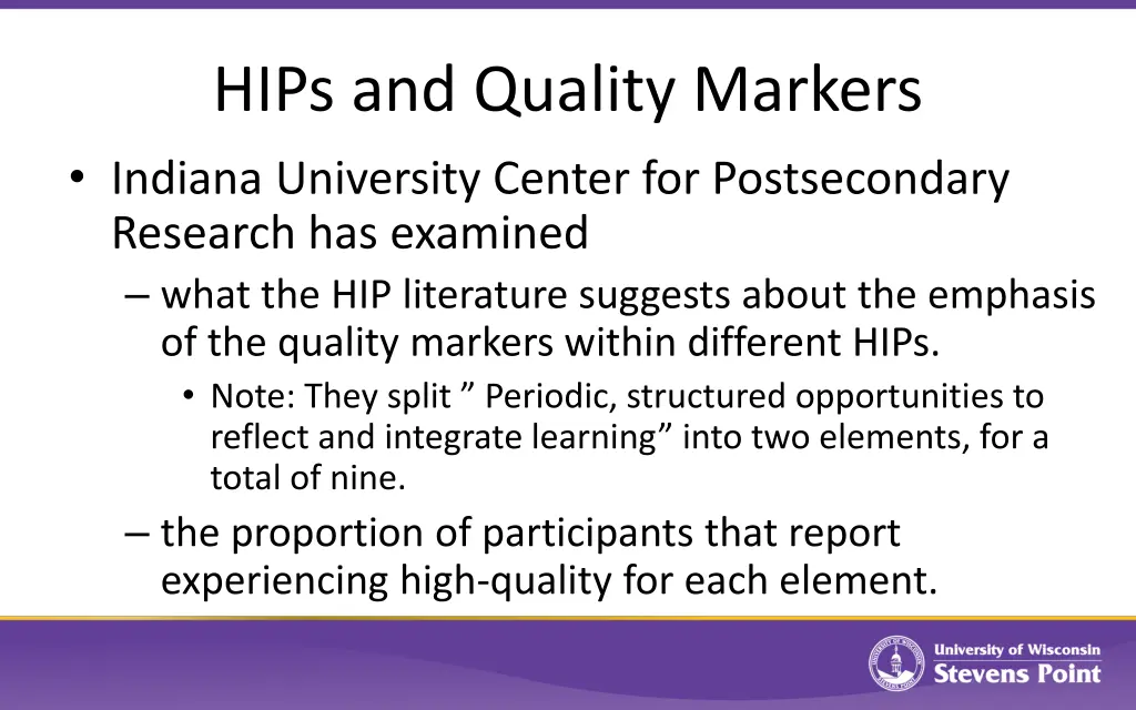 hips and quality markers indiana university