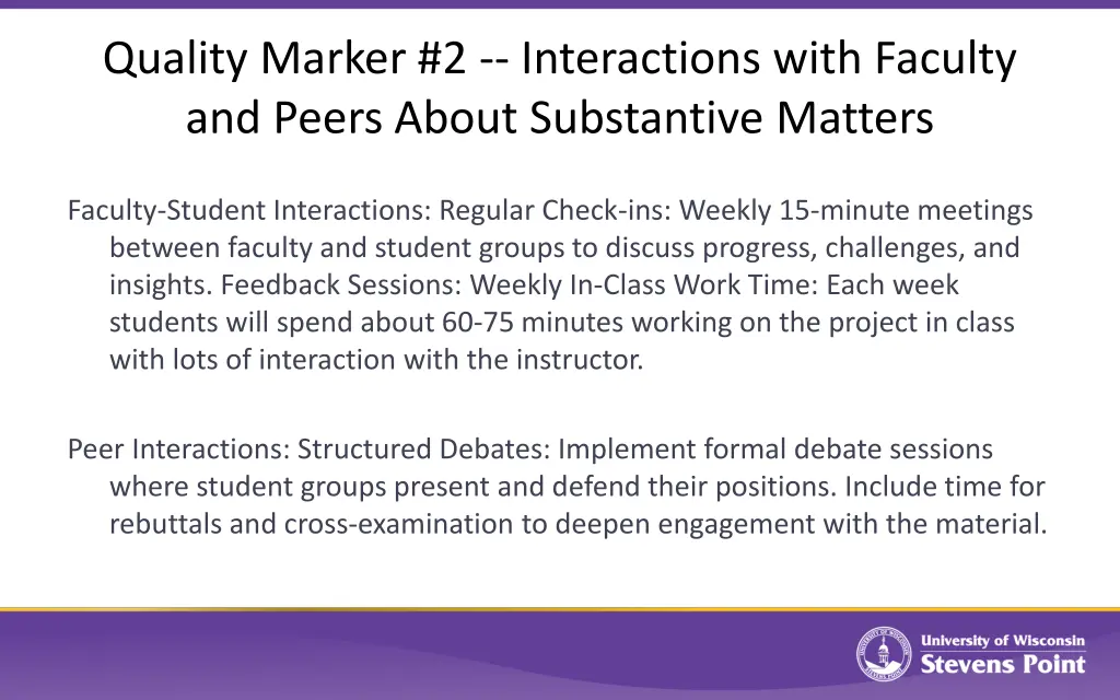 quality marker 2 interactions with faculty