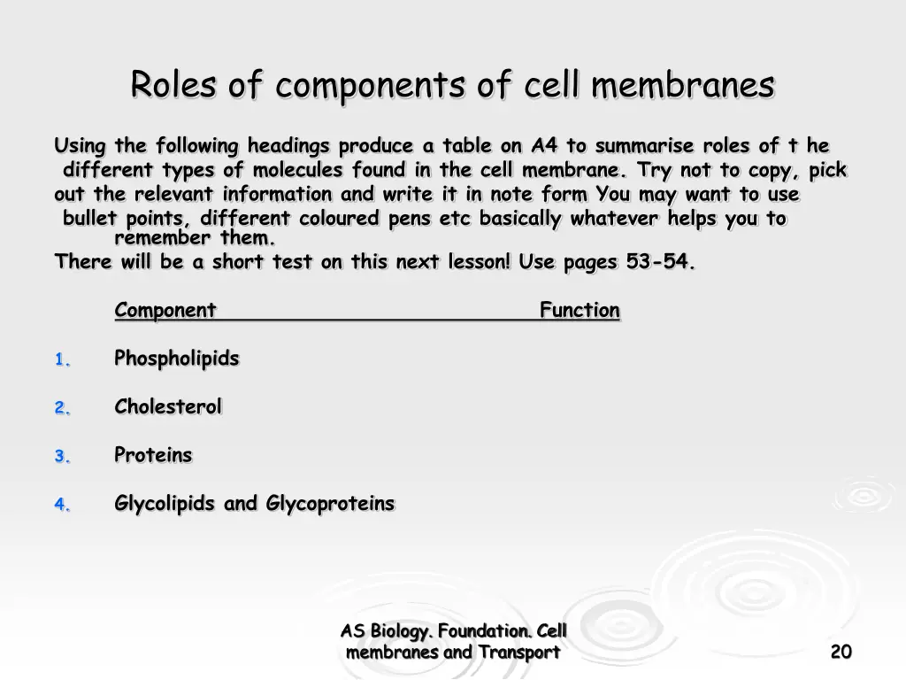 roles of components of cell membranes