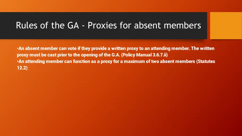 rules of the ga proxies for absent members