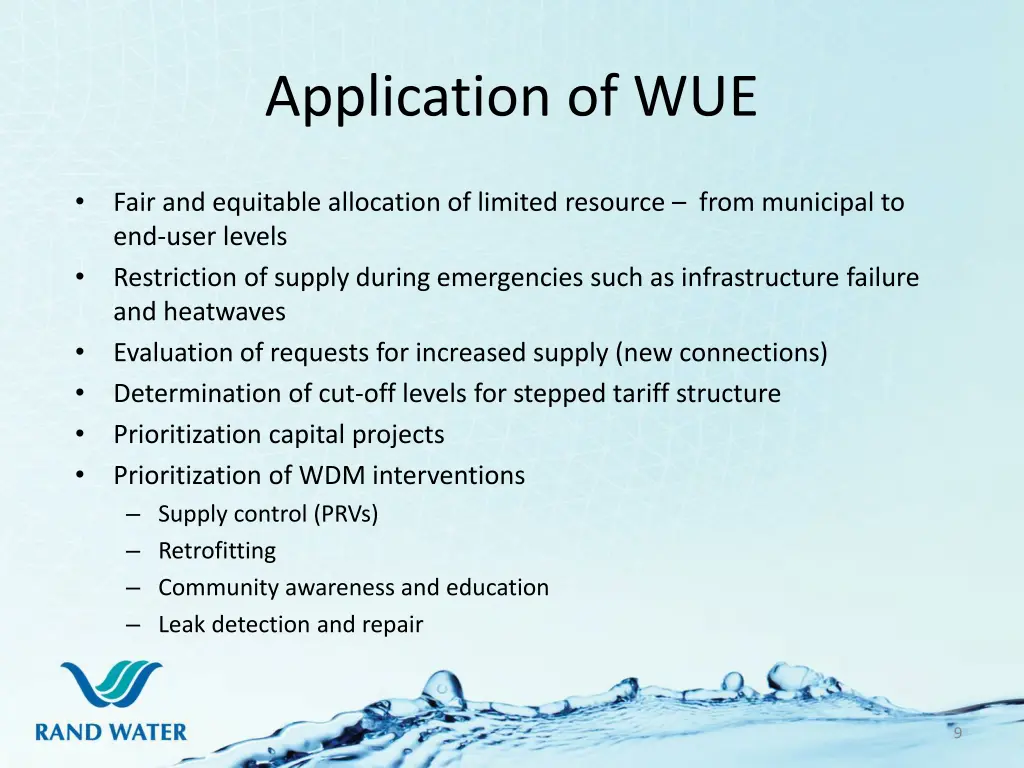 application of wue