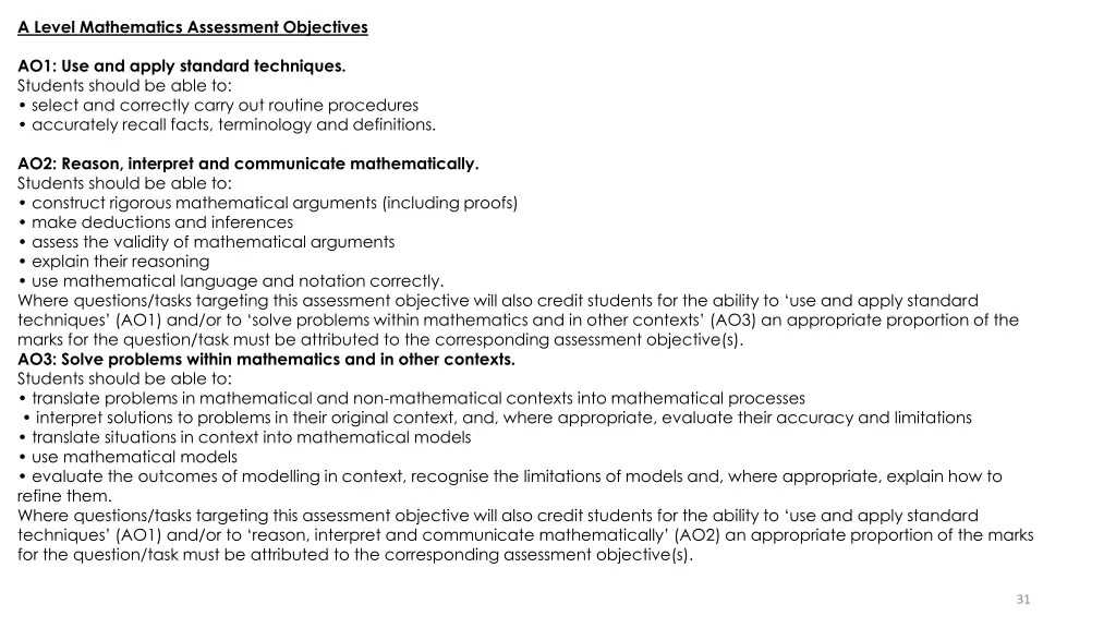a level mathematics assessment objectives