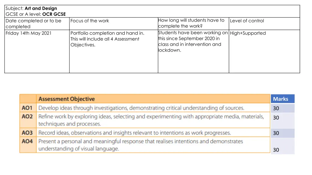 subject art and design gcse or a level ocr gcse