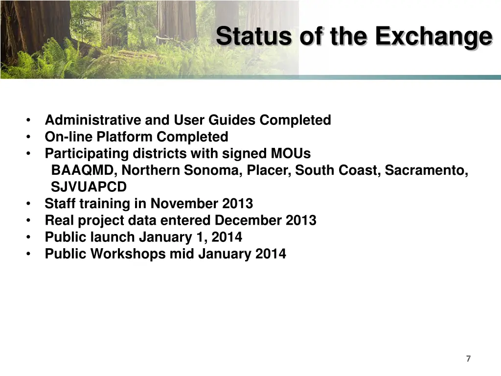status of the exchange