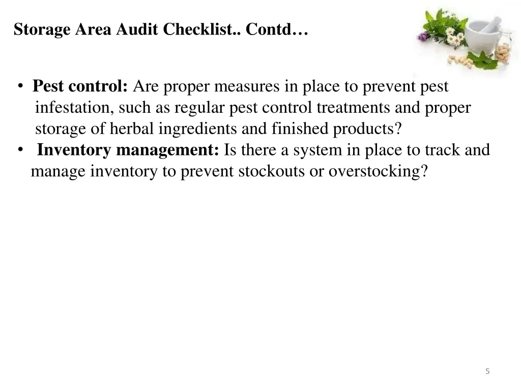 storage area audit checklist contd