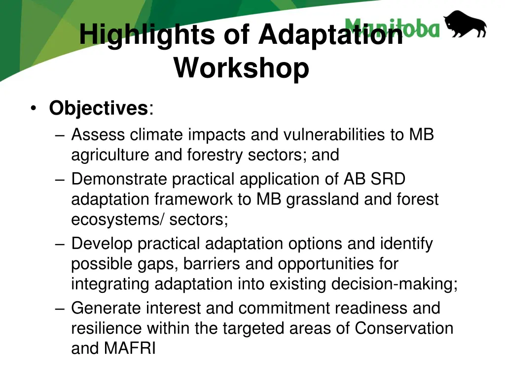 highlights of adaptation workshop objectives