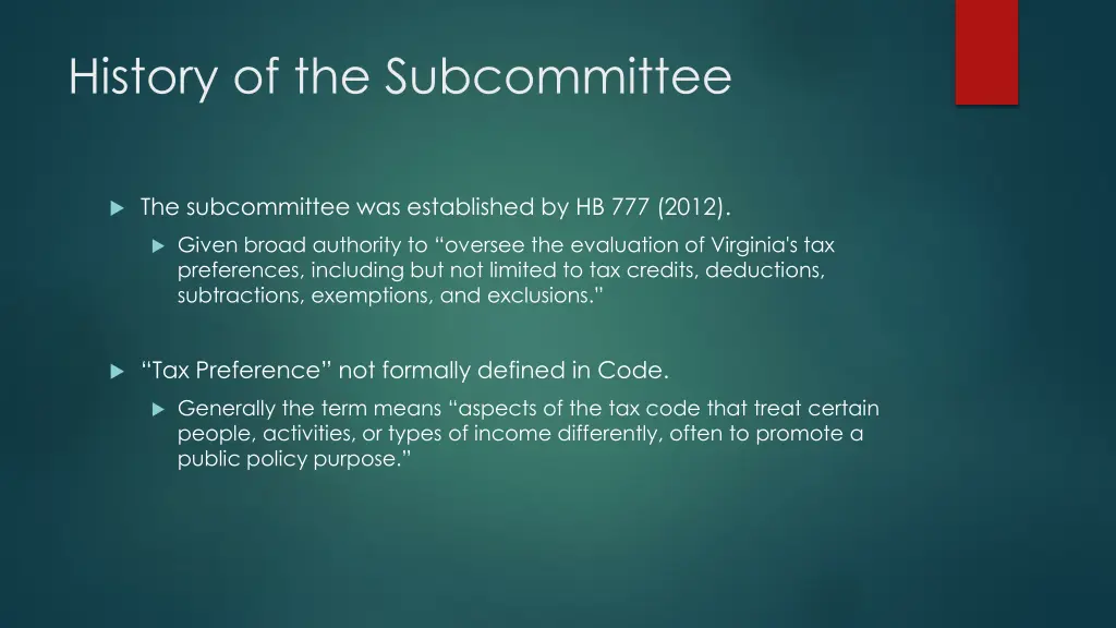 history of the subcommittee