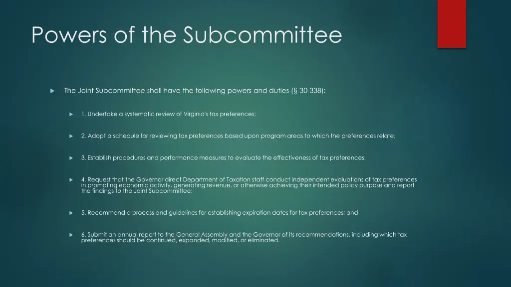 powers of the subcommittee