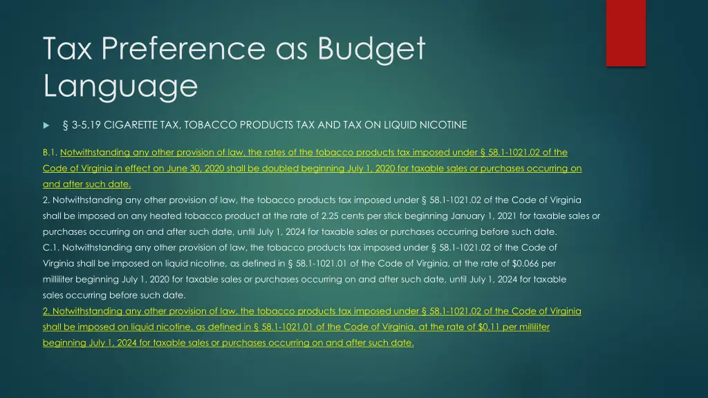 tax preference as budget language