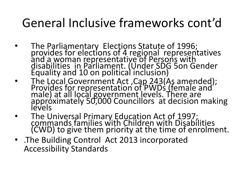 general inclusive frameworks cont d