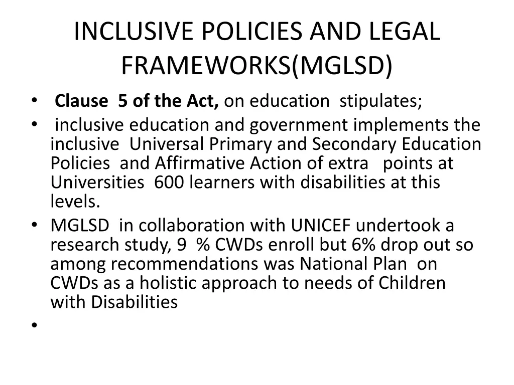 inclusive policies and legal frameworks mglsd