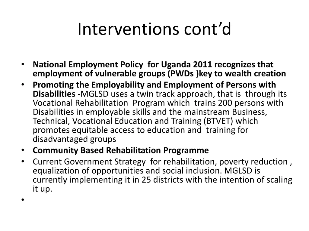 interventions cont d