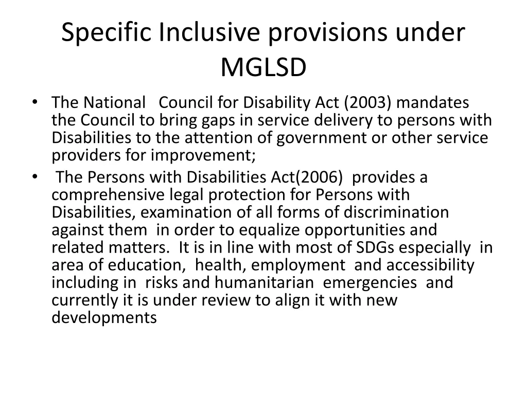 specific inclusive provisions under mglsd