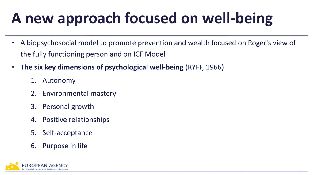 a new approach focused on well being