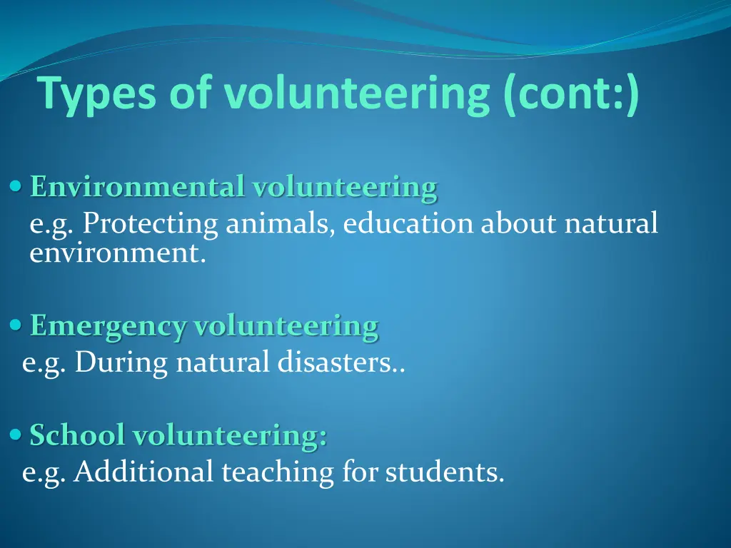 types of volunteering cont