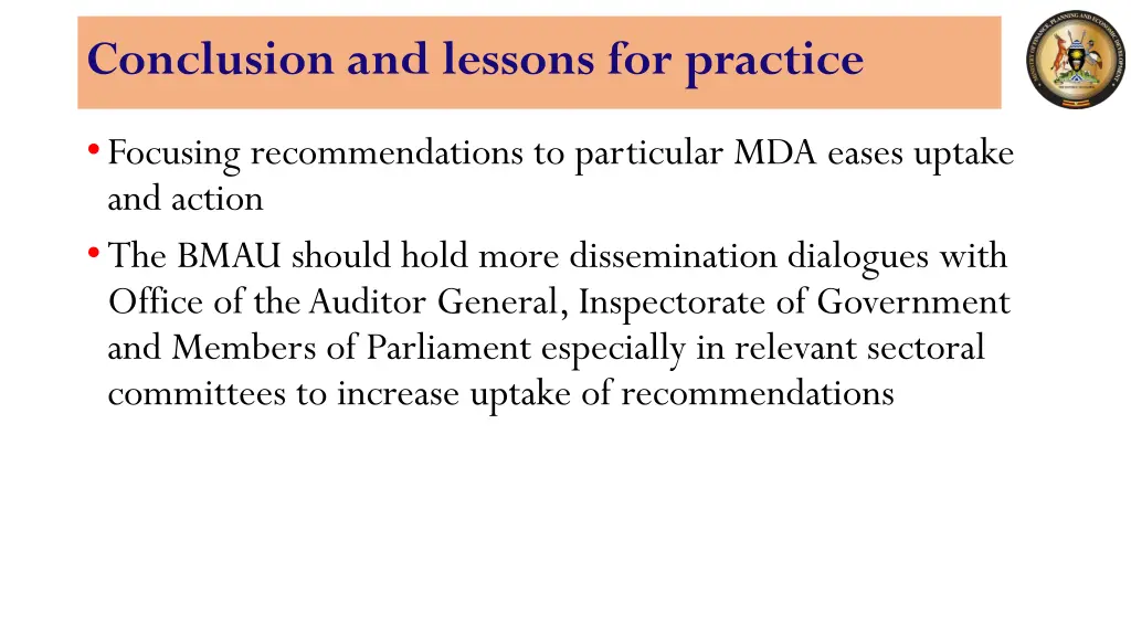 conclusion and lessons for practice