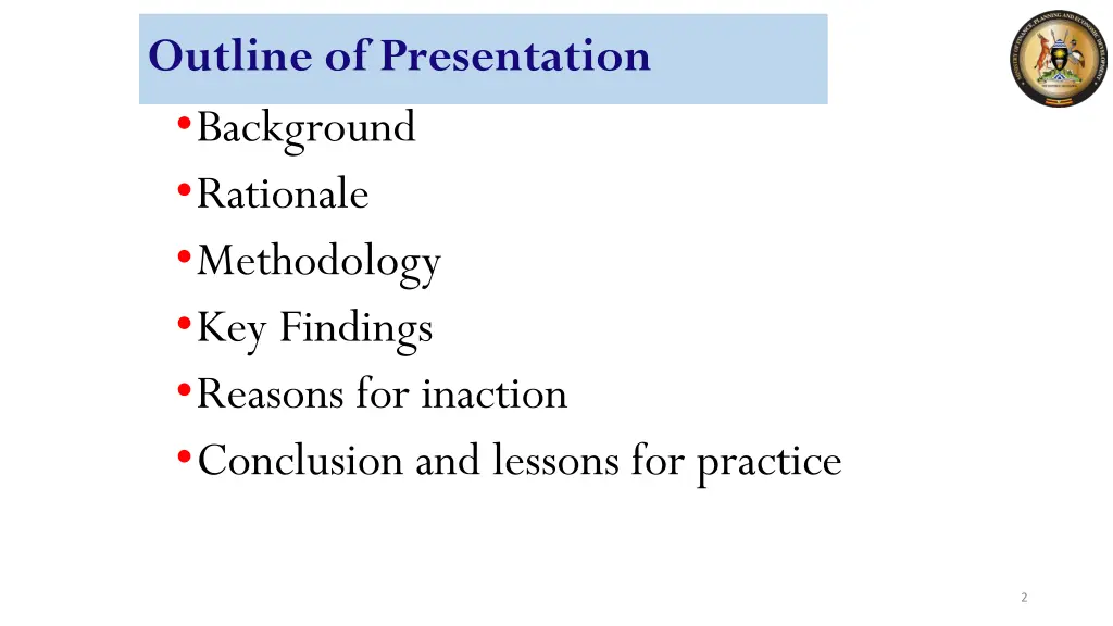 outline of presentation background rationale