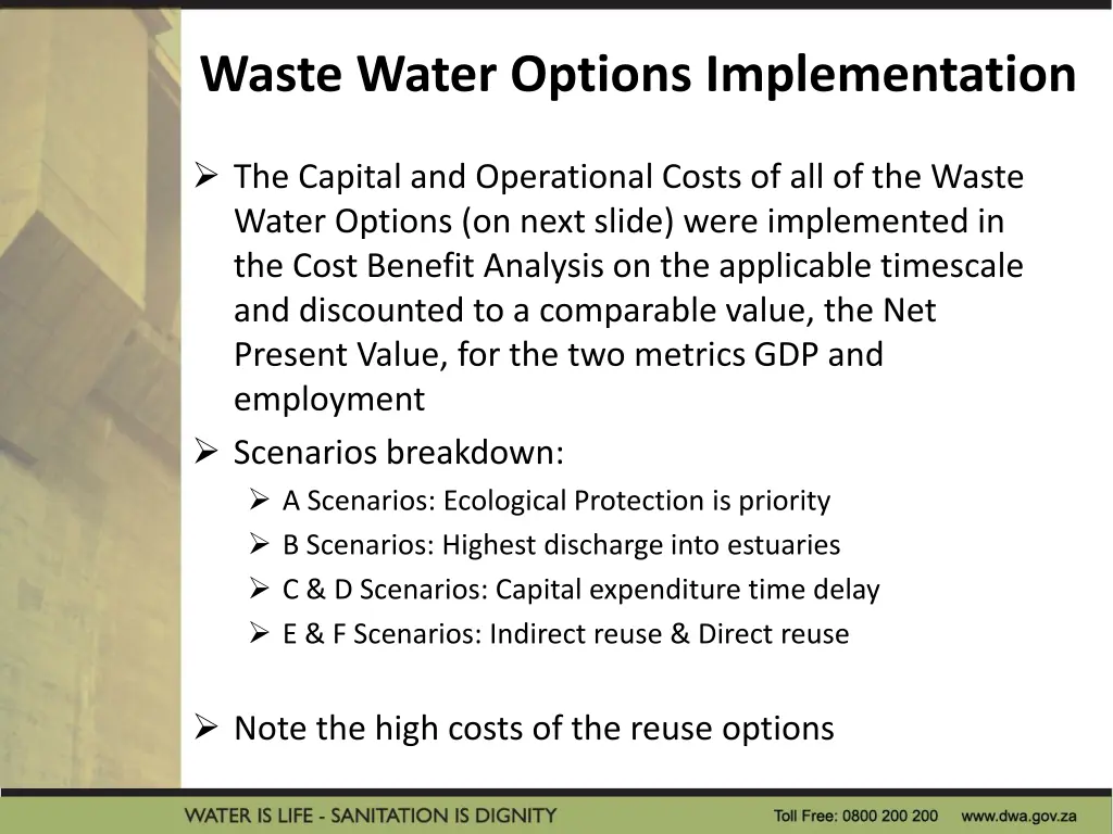 waste water options implementation