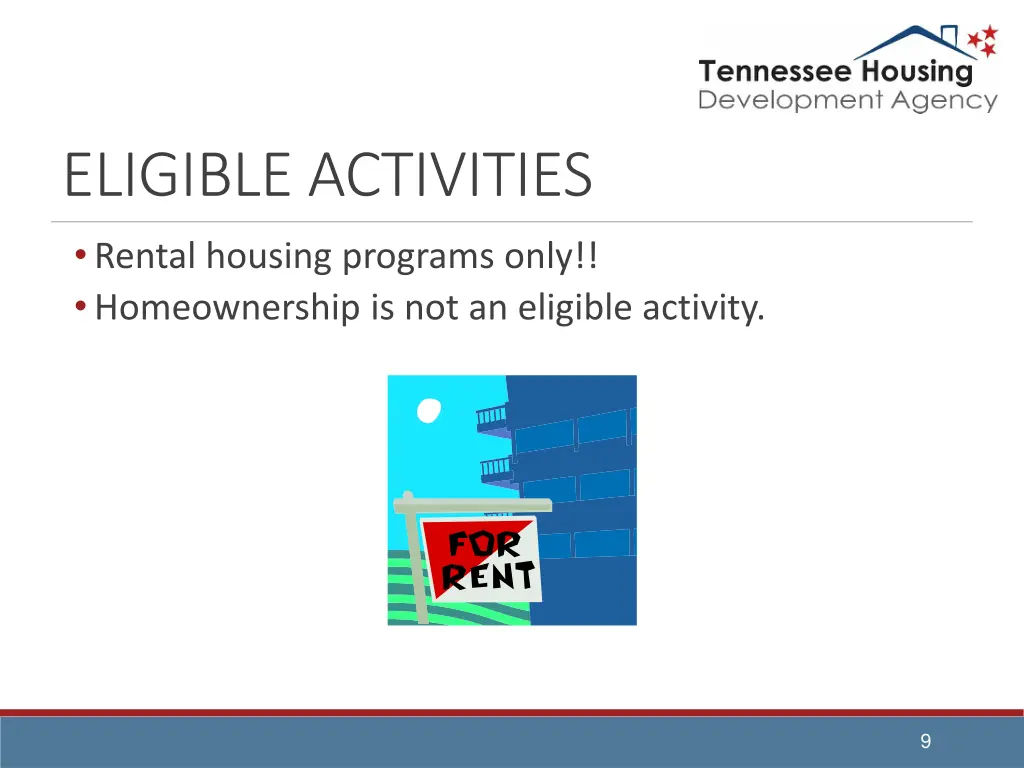 eligible activities rental housing programs only