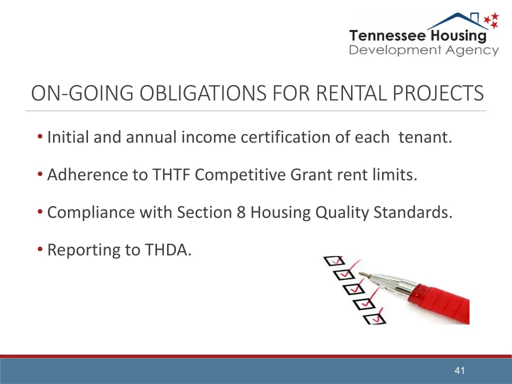 on going obligations for rental projects
