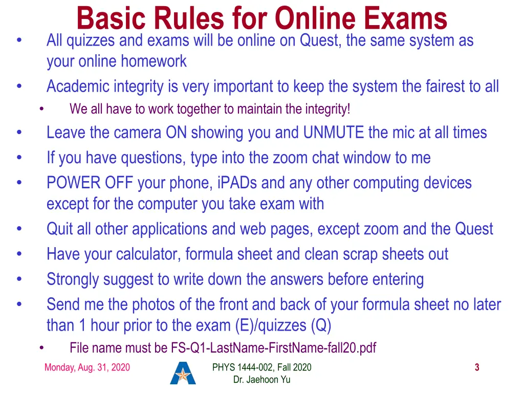 basic rules for online exams all quizzes
