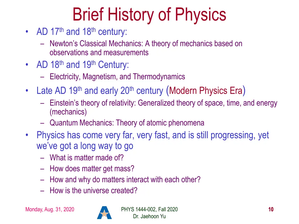brief history of physics
