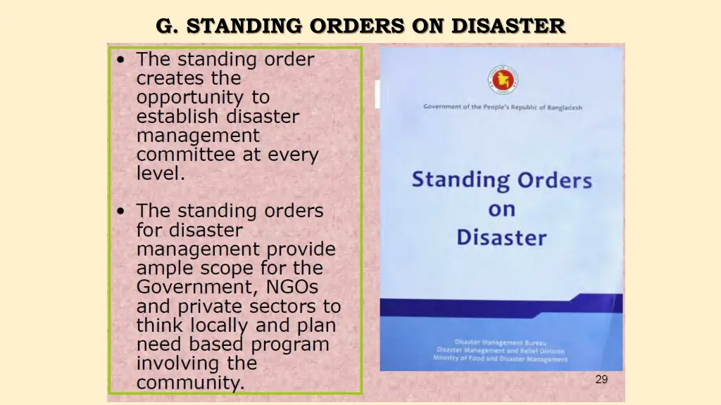 g standing orders on disaster