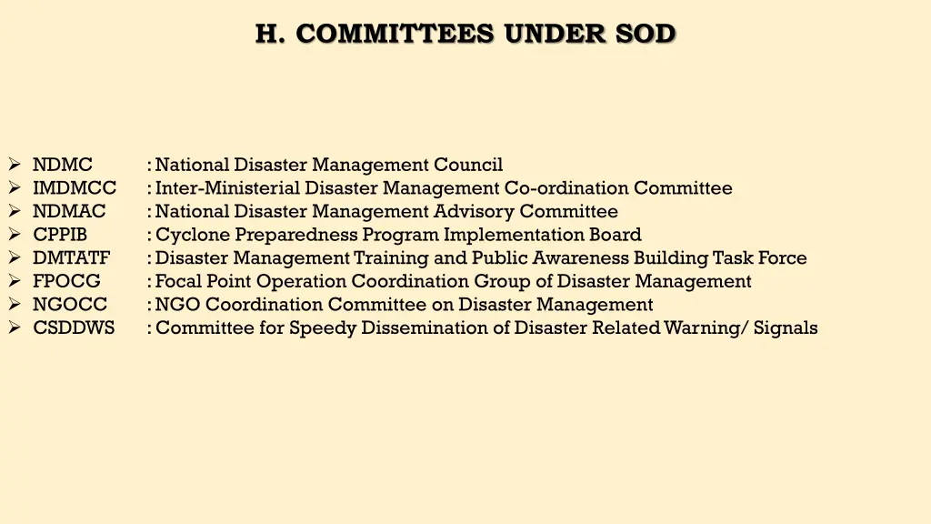 h committees under sod