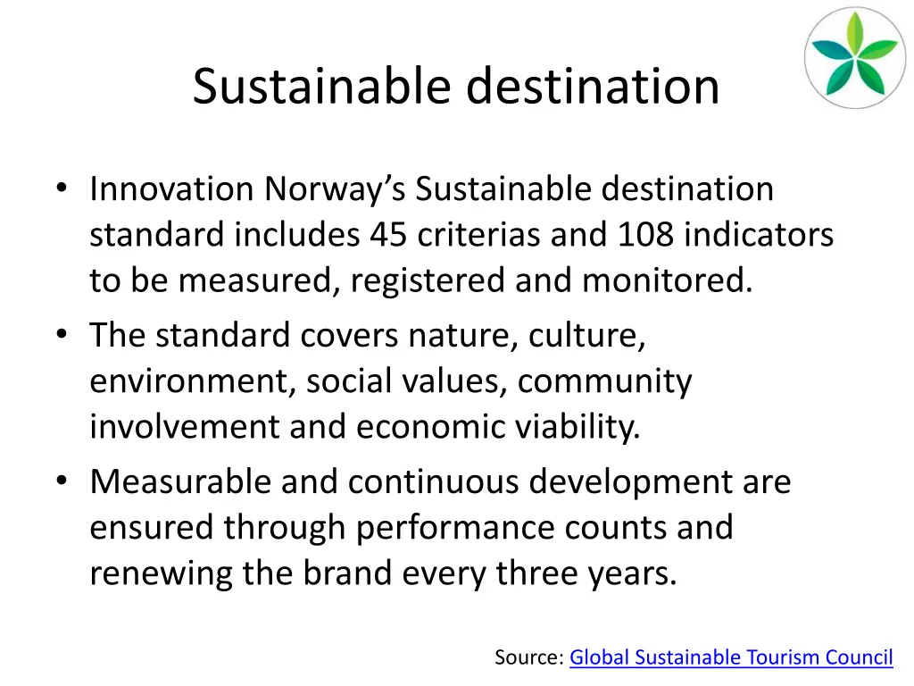 sustainable destination