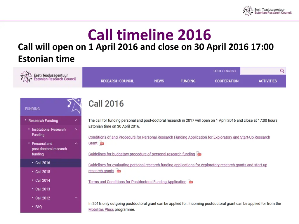 call timeline 2016