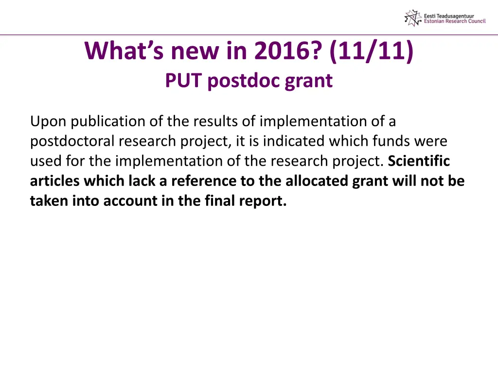 what s new in 2016 11 11 put postdoc grant
