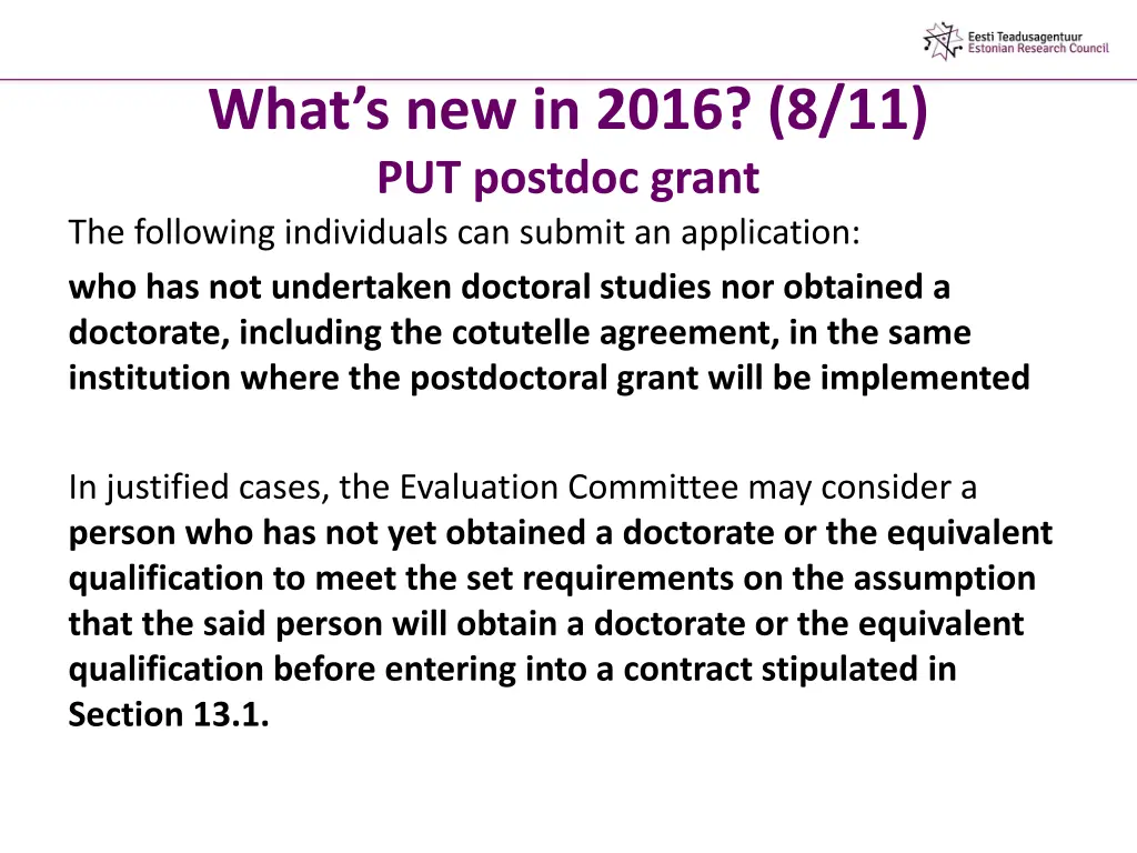 what s new in 2016 8 11 put postdoc grant