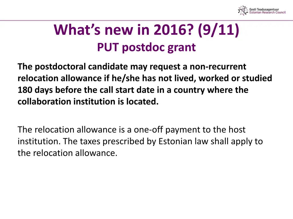 what s new in 2016 9 11 put postdoc grant