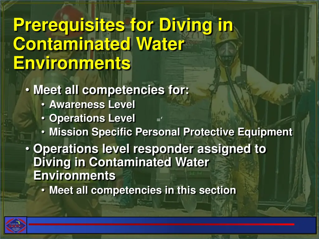 prerequisites for diving in contaminated water