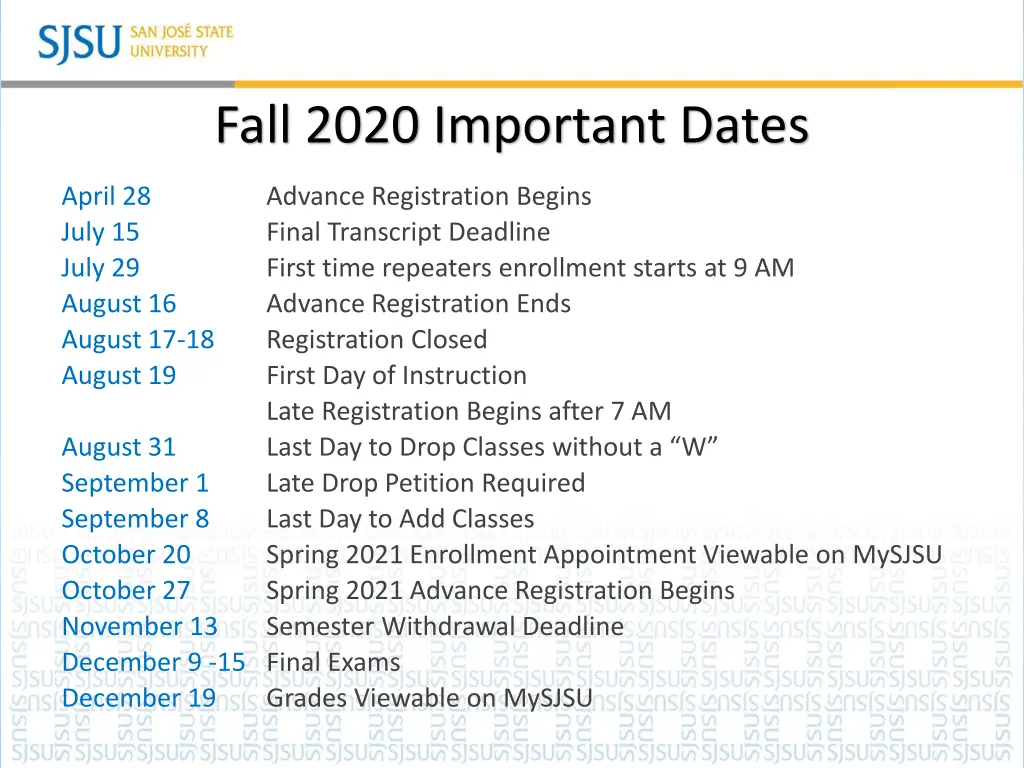 fall 2020 important dates