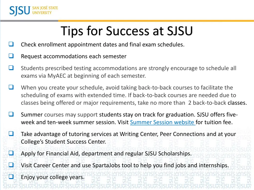 tips for success at sjsu check enrollment
