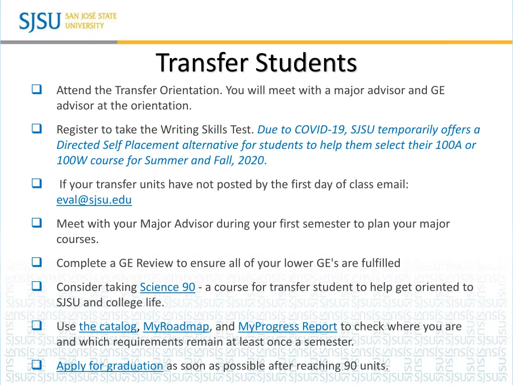 transfer students attend the transfer orientation